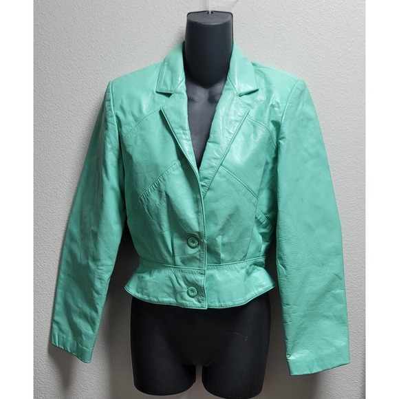 Vtg Wilsons Suede & Leather Mint Green  Cropped Leather Jacket - Picture 1 of 8